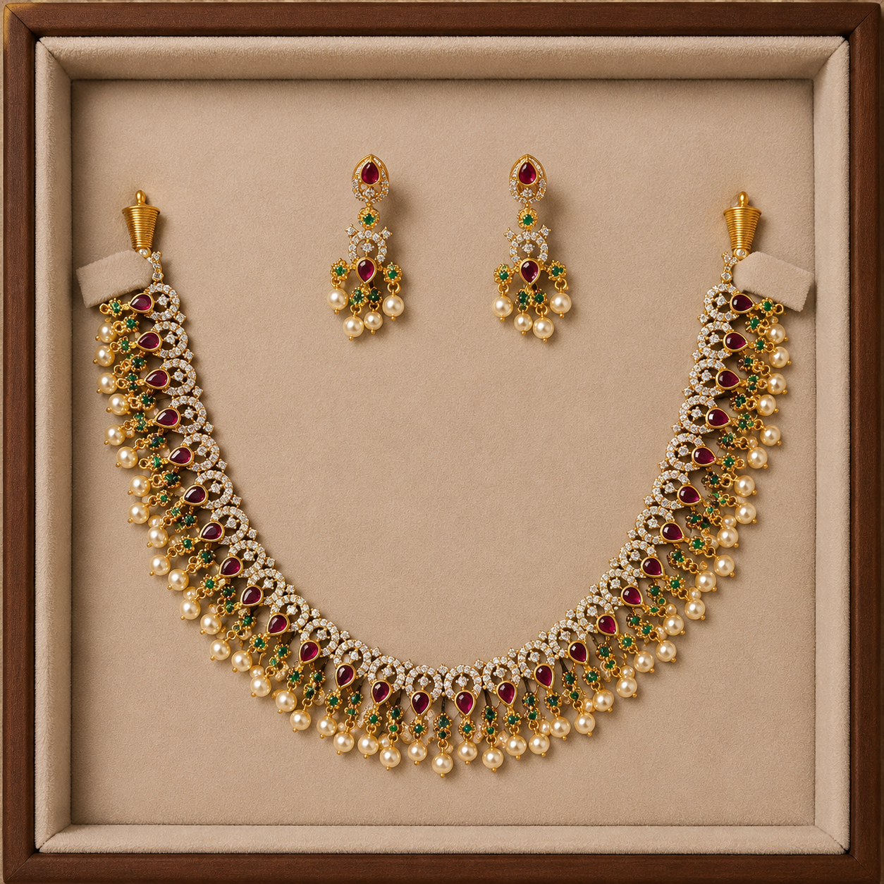 Royal Bridal Necklace & Earring Set for Women | Traditional Pearl Drop Jewelry