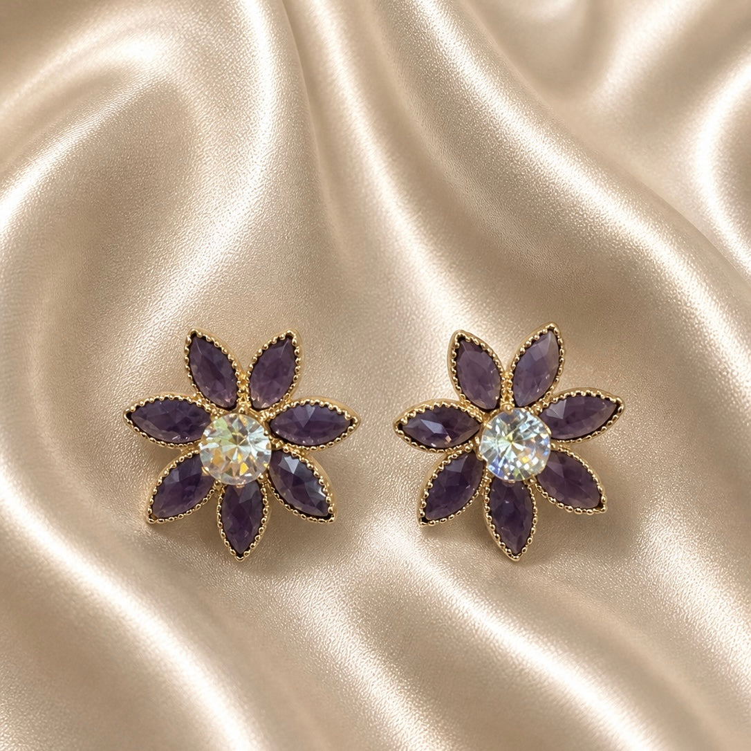 Elegant Floral Crystal Stud Earrings for Women | Stylish Party Wear Earrings