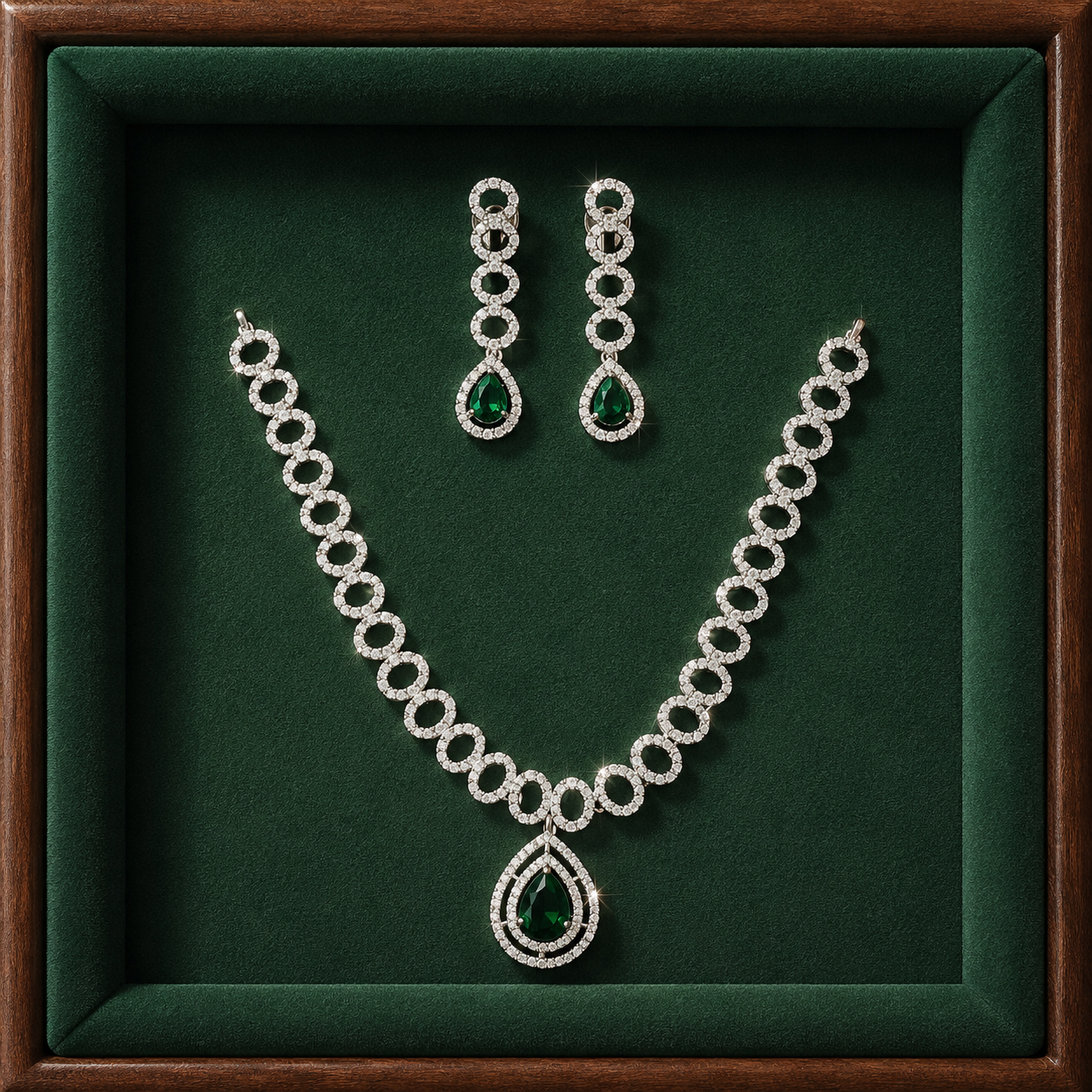 Elegant Emerald Crystal Necklace & Earring Set for Women | Luxury Bridal Jewelry Set