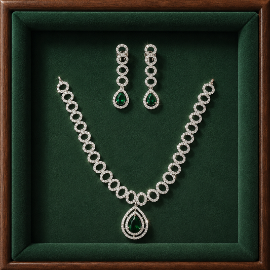 Elegant Emerald Crystal Necklace & Earring Set for Women | Luxury Bridal Jewelry Set