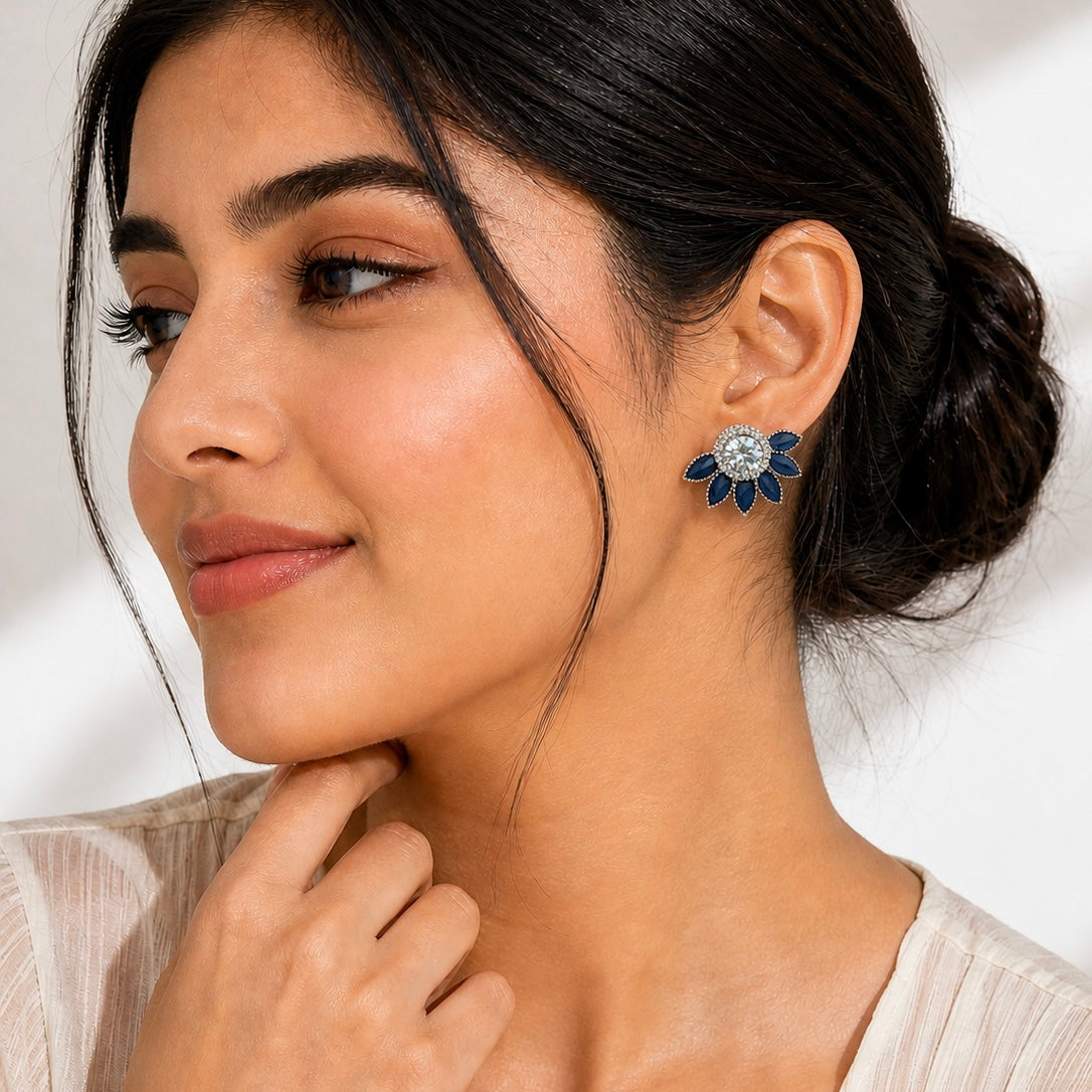 Elegant Floral Crystal Stud Earrings for Women | Stylish Everyday Party Wear Earrings