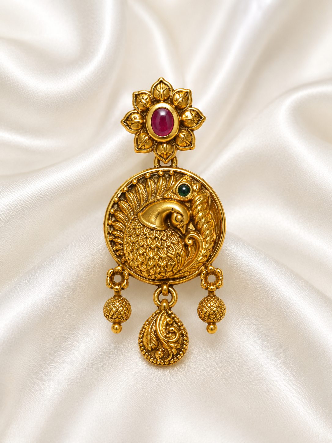 Antique Peacock Motif Necklace Set with Multicolor Stones for Women