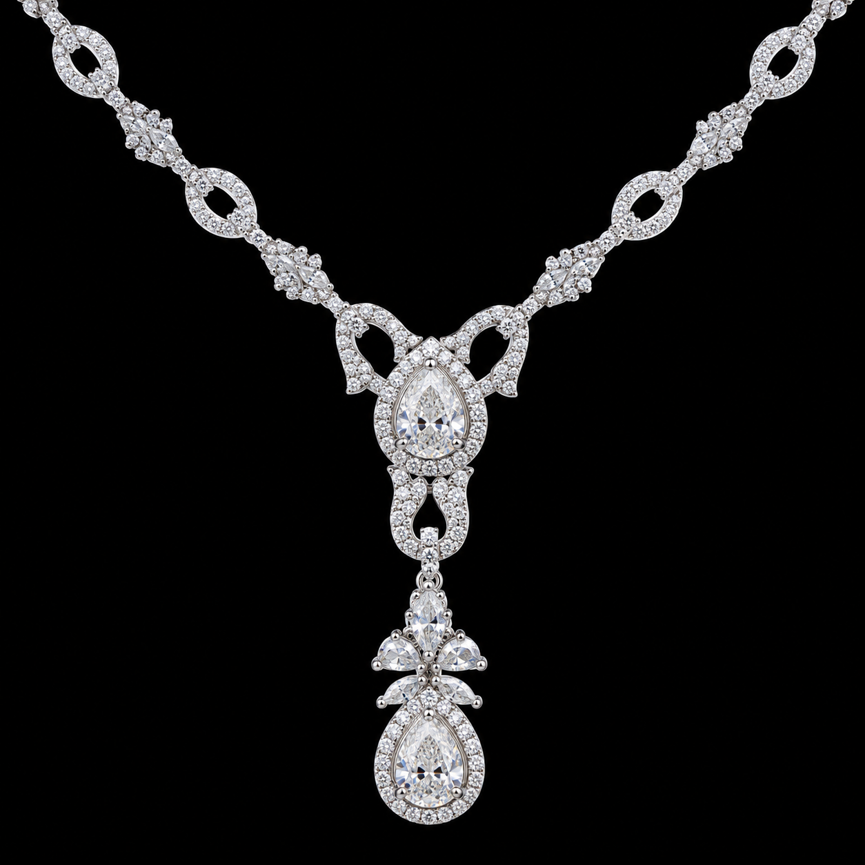 Classic Diamond Look Necklace Set with Earrings for Women