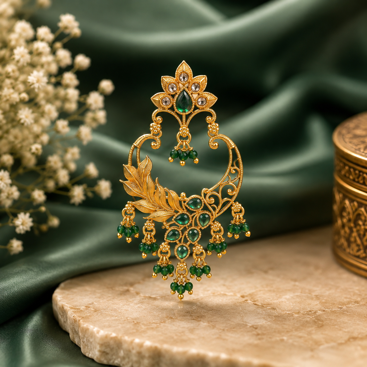 Emerald Green Chandbali Earrings for Women