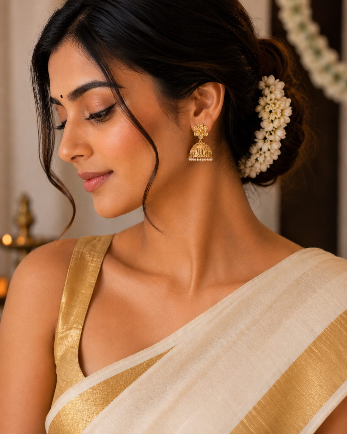Floral Pearl Jhumka Earrings for Women