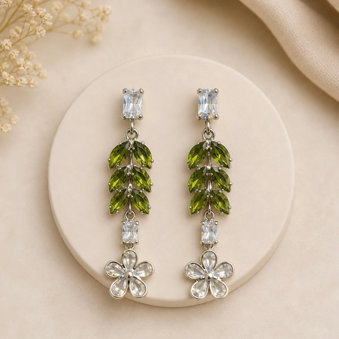 Elegant Floral Leaf Drop Earrings for Women | Designer Statement Party Wear Earrings