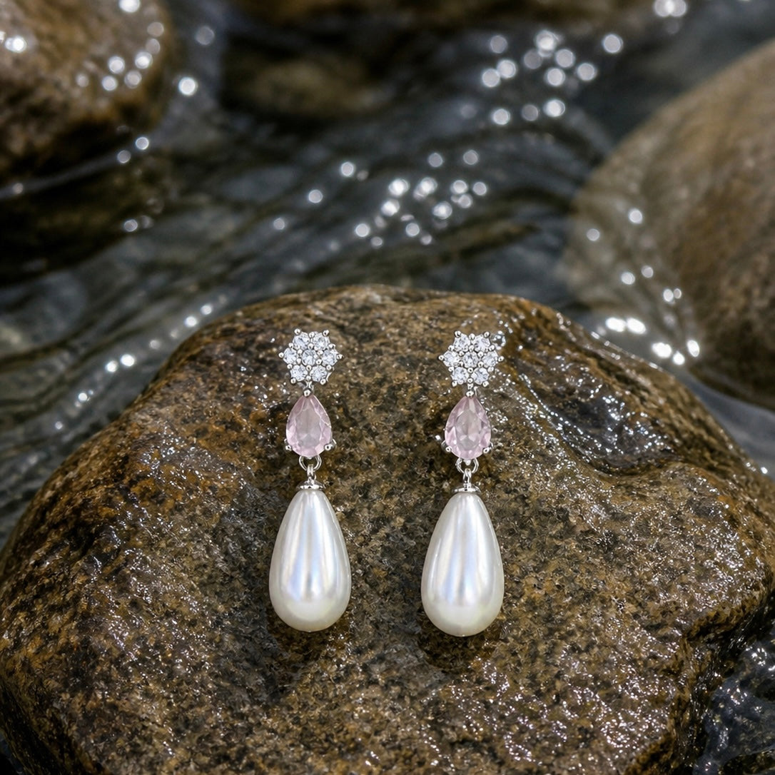 Elegant Pearl Drop Earrings for Women | Crystal Designer Party Wear Earrings