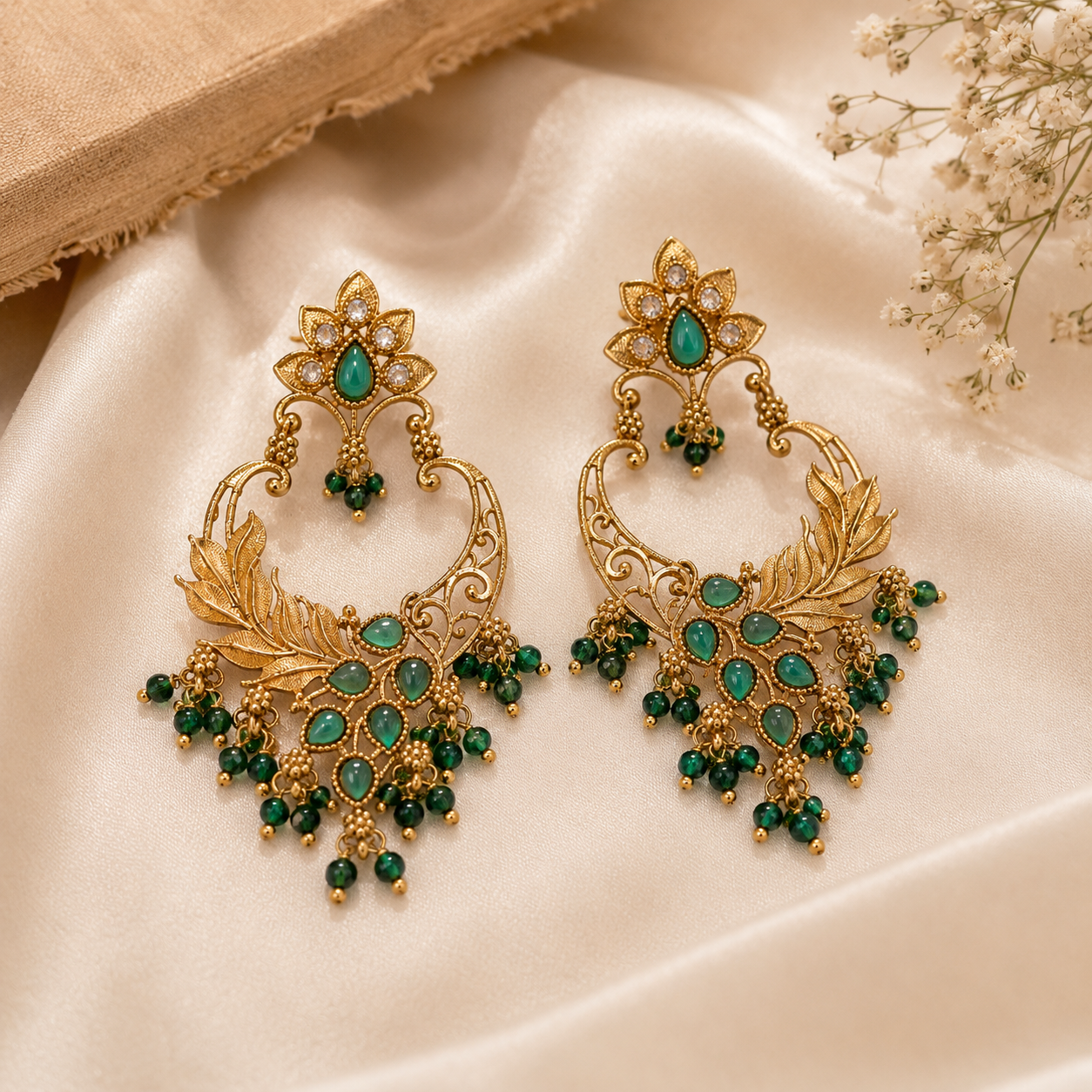 Emerald Green Chandbali Earrings for Women