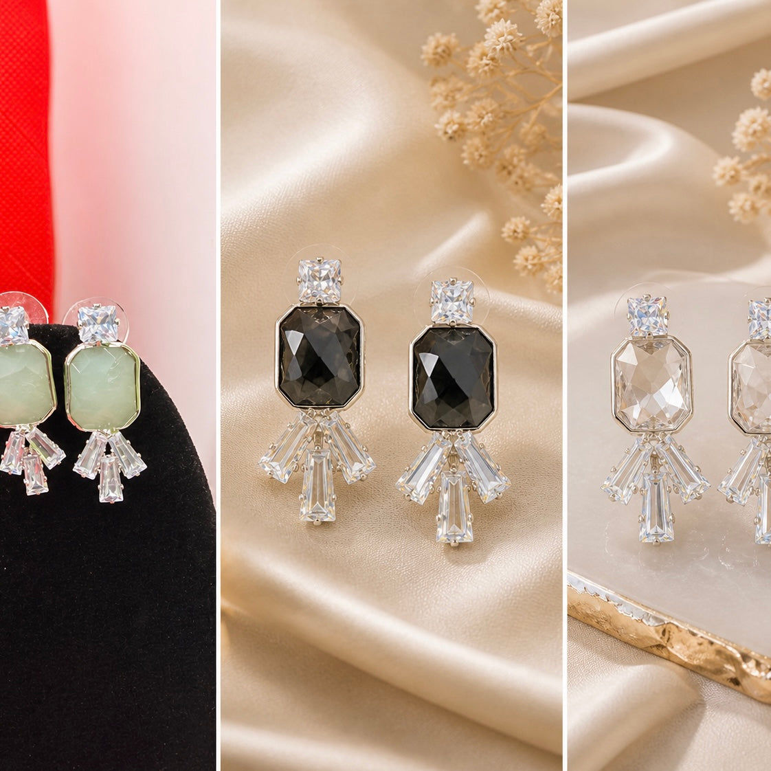 Elegant Geometric Crystal Drop Earrings for Women | Designer Statement Earrings