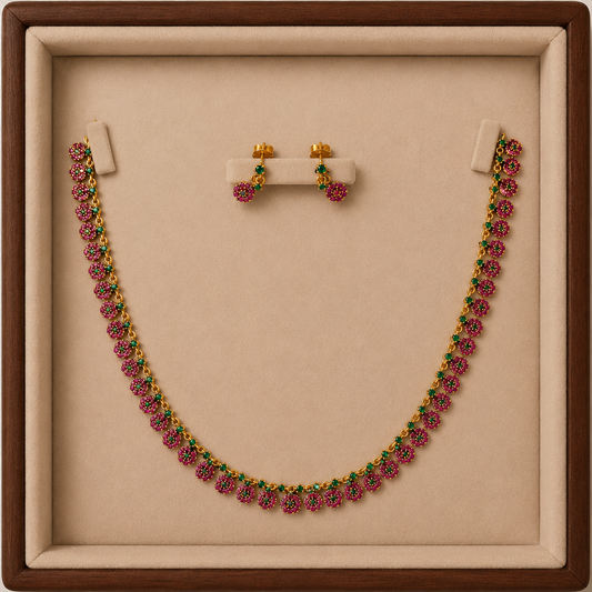 Elegant Floral Stone Necklace & Earring Set for Women | Traditional Party Wear Jewelry