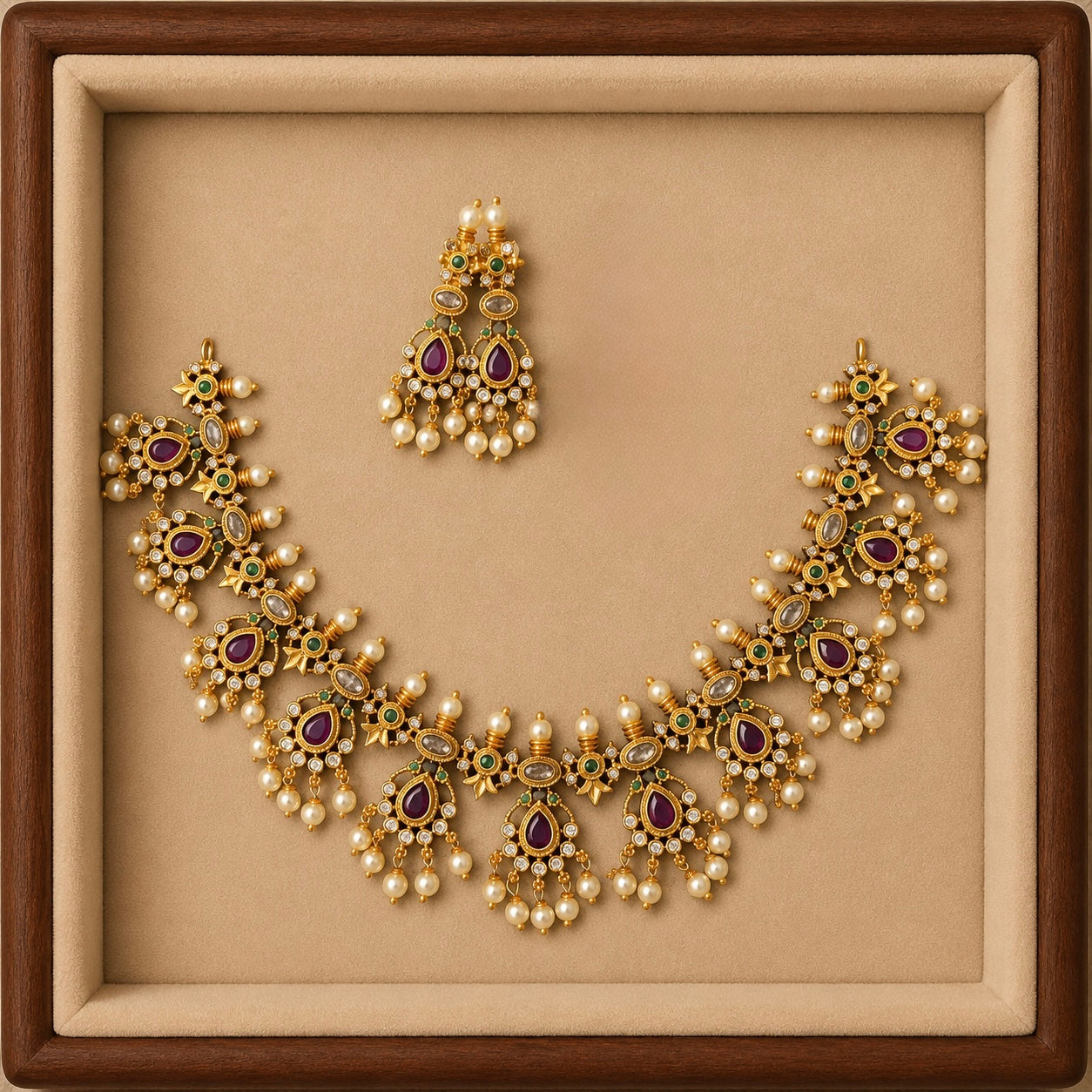 Royal Temple Style Necklace & Earring Set for Women | Traditional Bridal Jewelry