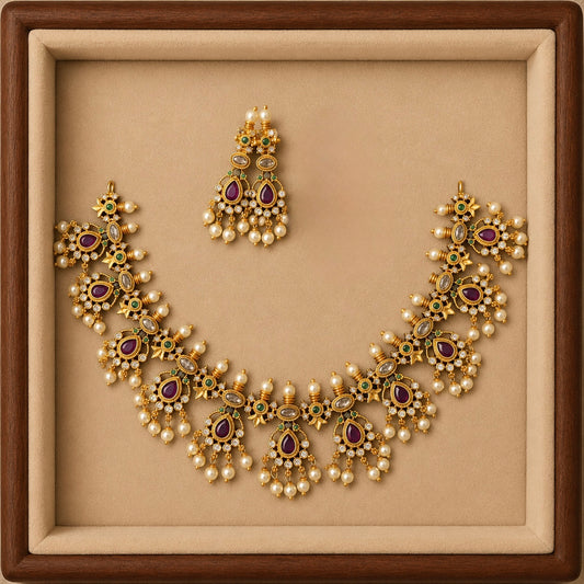 Royal Temple Style Necklace & Earring Set for Women | Traditional Bridal Jewelry