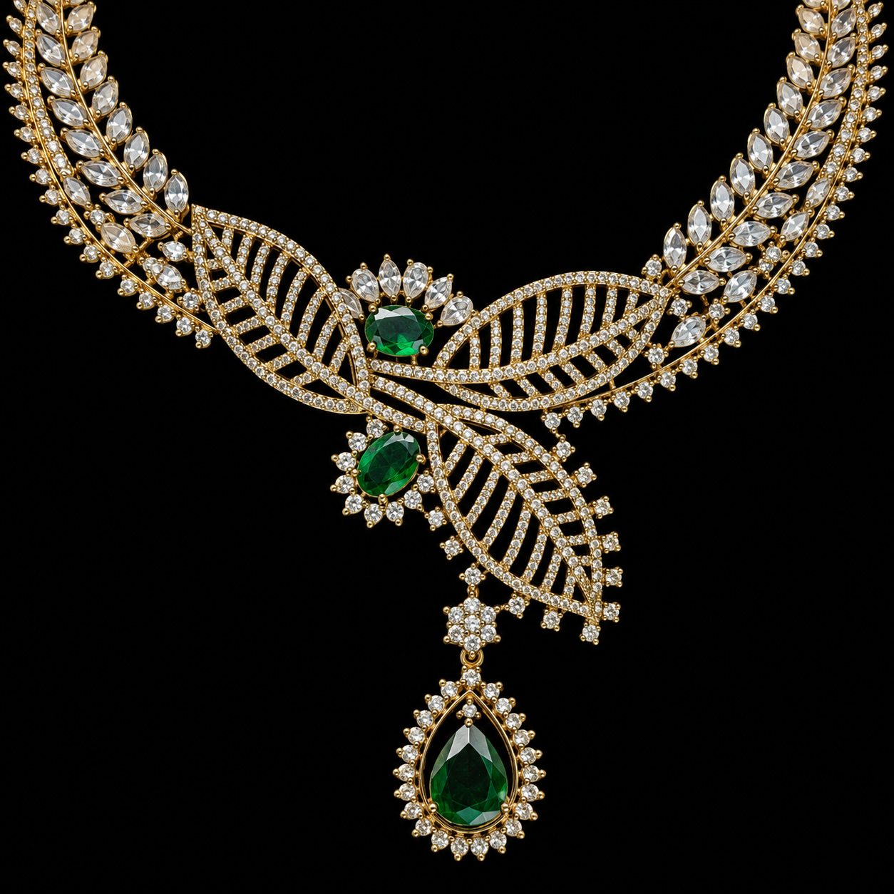 Leaf Design Green Stone Jewelry Set for Women