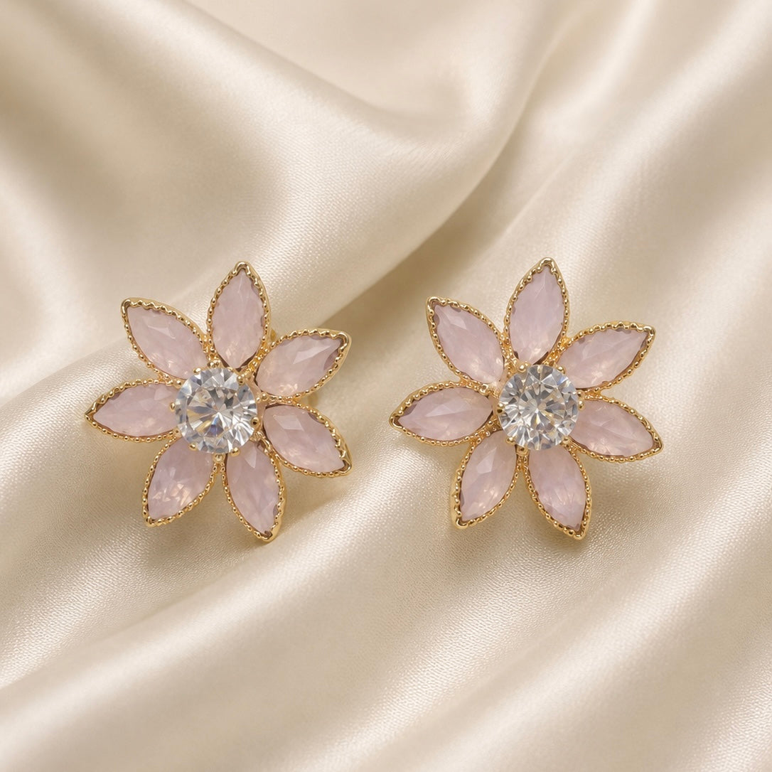 Elegant Floral Crystal Stud Earrings for Women | Stylish Party Wear Earrings