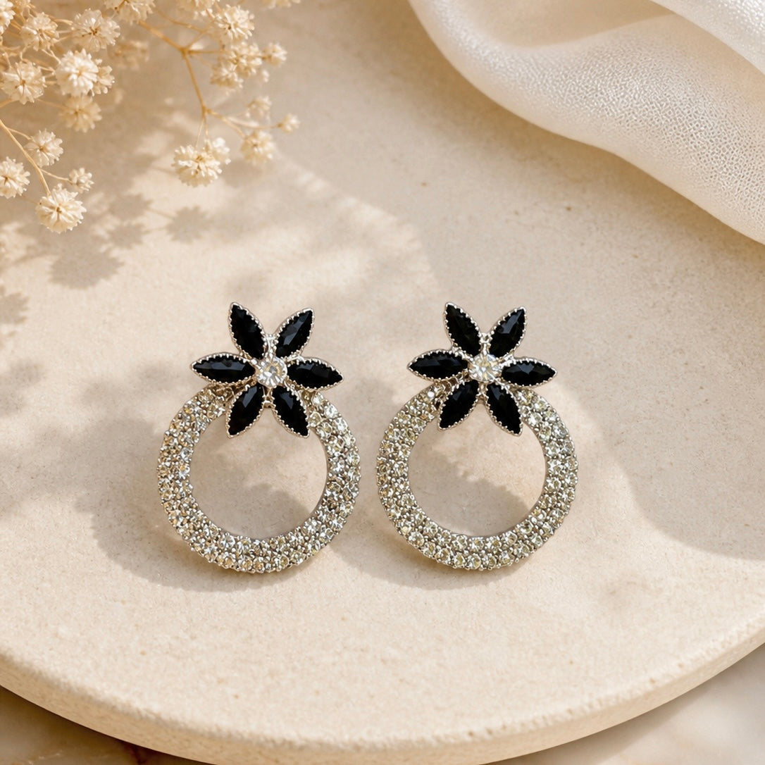 Elegant Floral Hoop Earrings for Women | Crystal Statement Party Wear Earrings