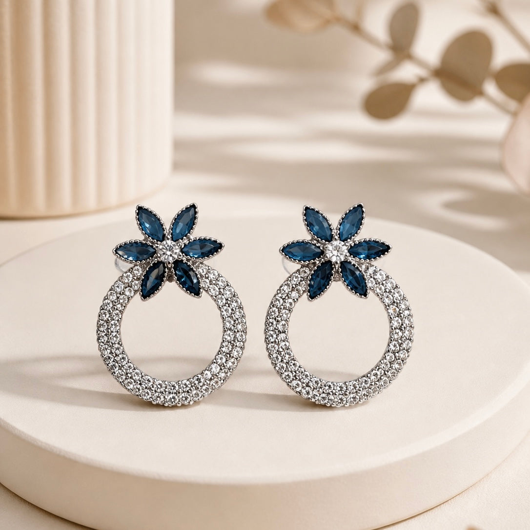 Elegant Floral Hoop Earrings for Women | Crystal Statement Party Wear Earrings