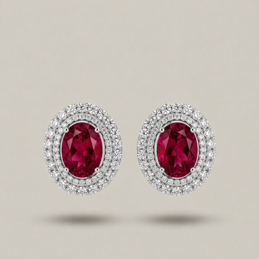 Red Stone Silver Stud Earrings – Elegant Minimal Earrings for Daily & Party Wear