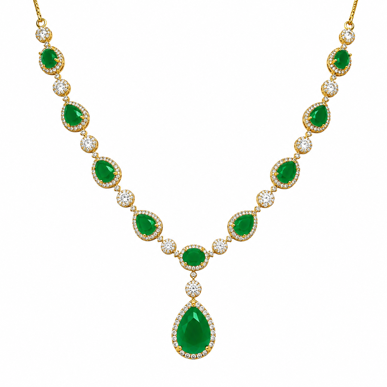 Emerald Green Teardrop Necklace Set with Matching Earrings for Women