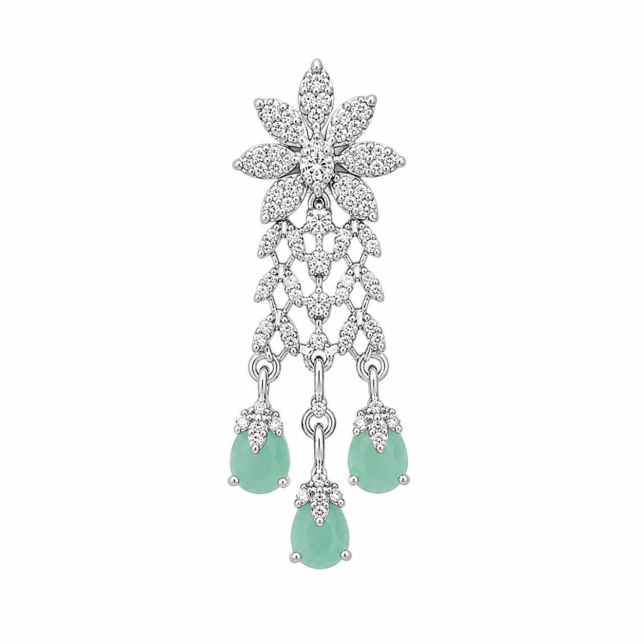 Mint Green Crystal Necklace Set with Matching Drop Earrings for Women