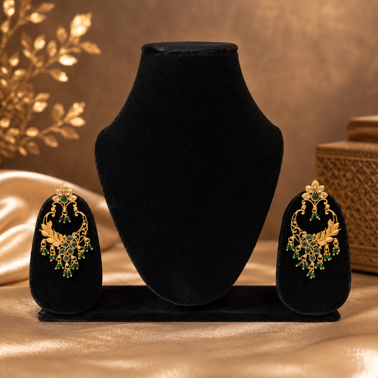 Emerald Green Chandbali Earrings for Women