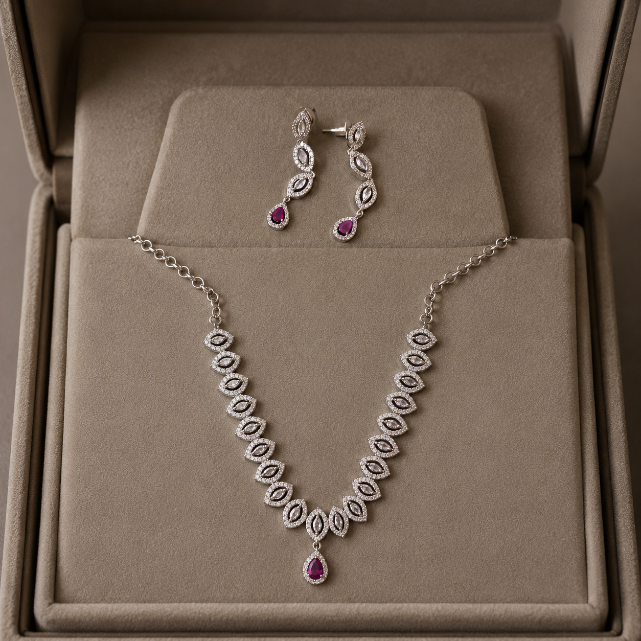 Elegant Marquise Stone Necklace & Earring Set for Women | Party Wear Jewelry Set