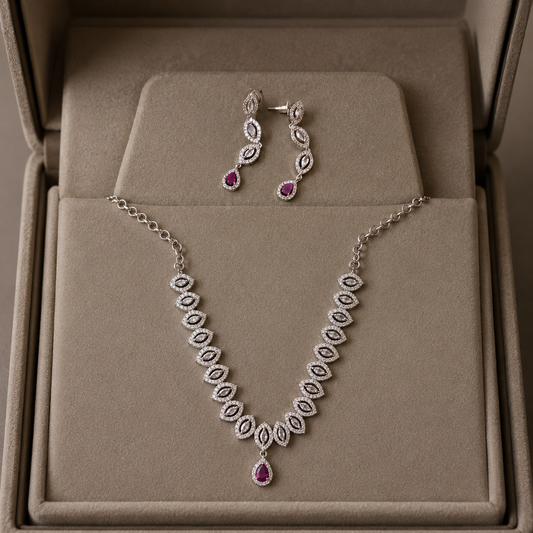 Elegant Marquise Stone Necklace & Earring Set for Women | Party Wear Jewelry Set