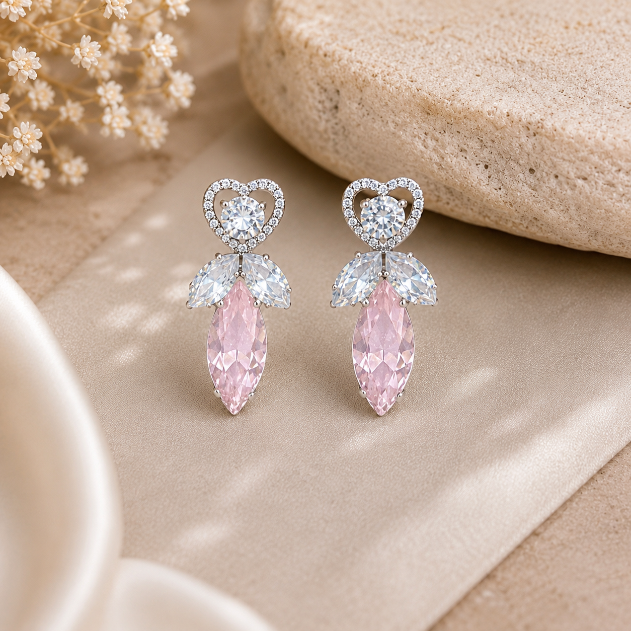 Elegant Heart Crystal Drop Earrings for Women | Stylish Party Wear Earrings