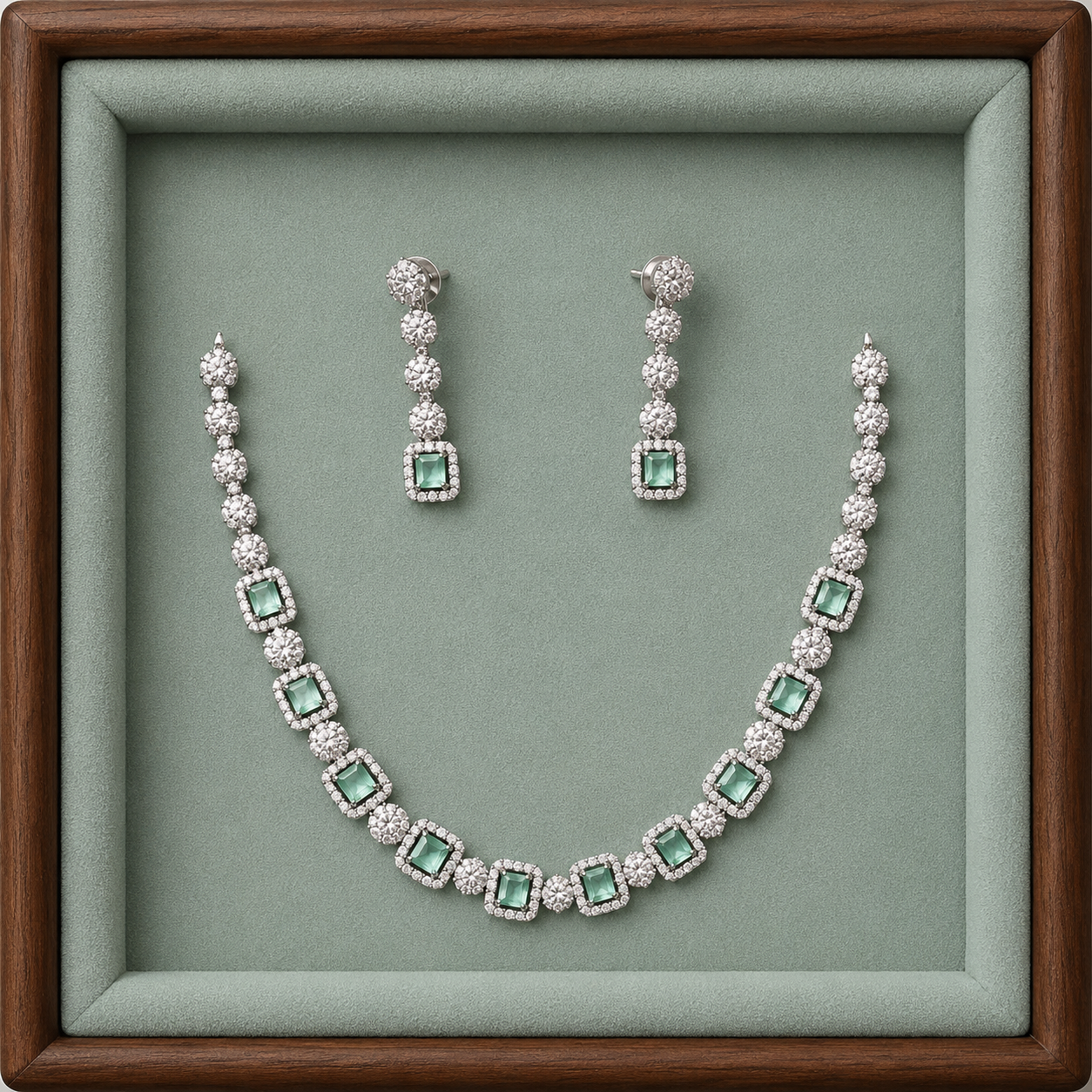 Elegant Square Crystal Necklace & Earring Set for Women | Premium Party Wear Jewelry