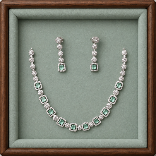 Elegant Square Crystal Necklace & Earring Set for Women | Premium Party Wear Jewelry