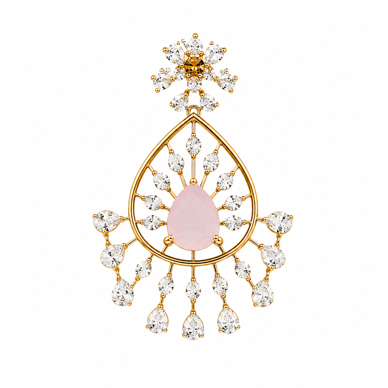 Pink Teardrop Crystal Necklace Set with Matching Earrings for Women