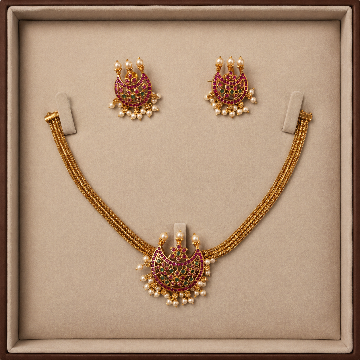 Traditional Temple Necklace & Earring Set for Women | Ethnic Bridal Jewelry