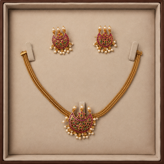 Traditional Temple Necklace & Earring Set for Women | Ethnic Bridal Jewelry