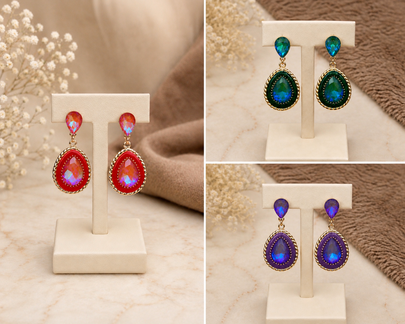 Royal Emerald Blue Teardrop Earrings for Women | Elegant Crystal Party Wear Earrings