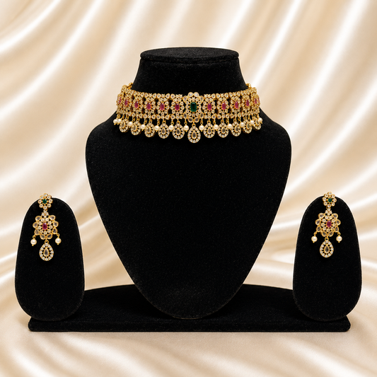 Designer Choker Necklace Set with Earrings for Women