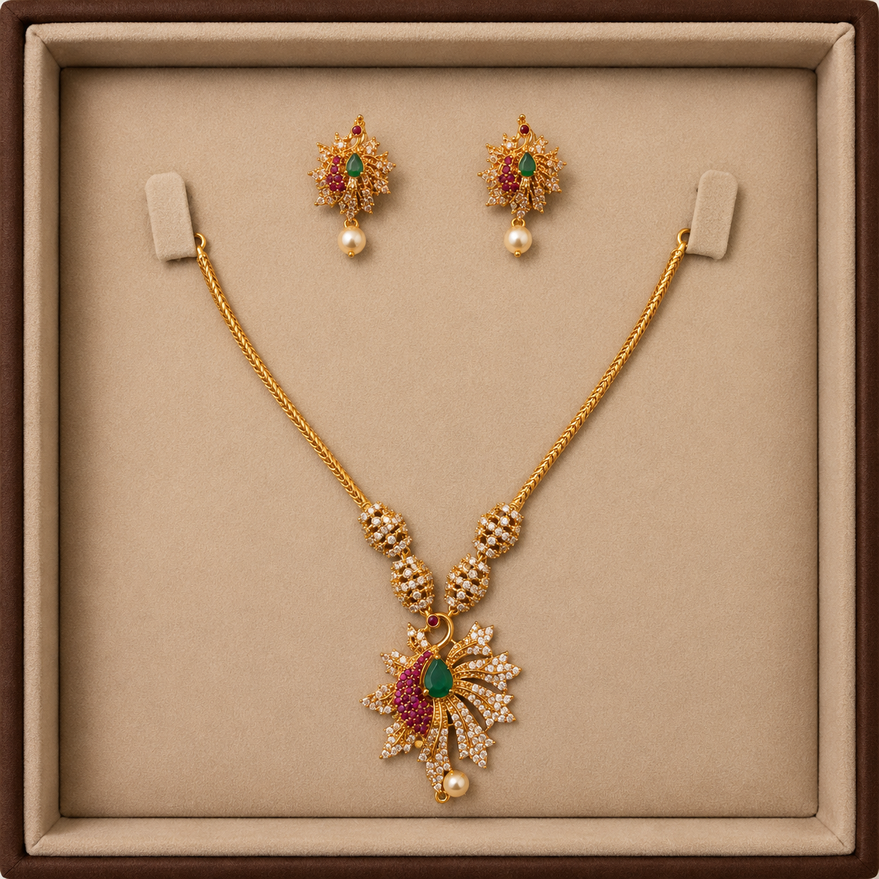 Peacock Design Necklace & Earring Set for Women | Traditional Party Wear Jewelry