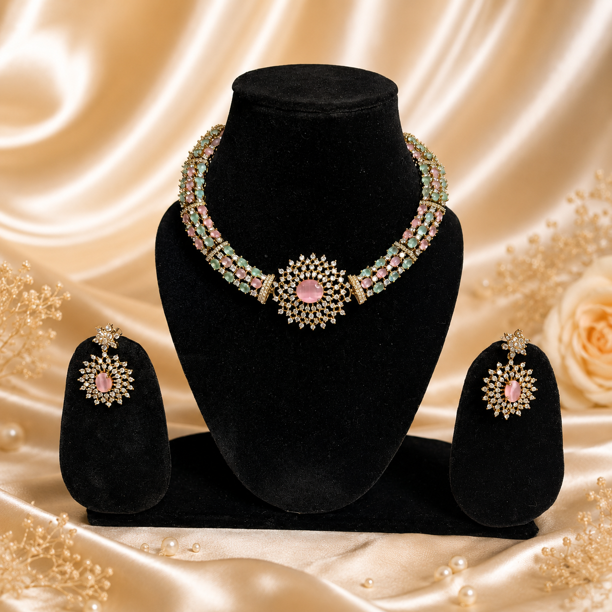 Premium Pink Stone Jewelry Set with Earrings for Women