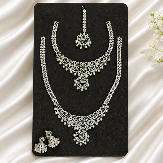 Bridal Long Necklace Set with Maang Tikka & Jhumka Earrings for Women