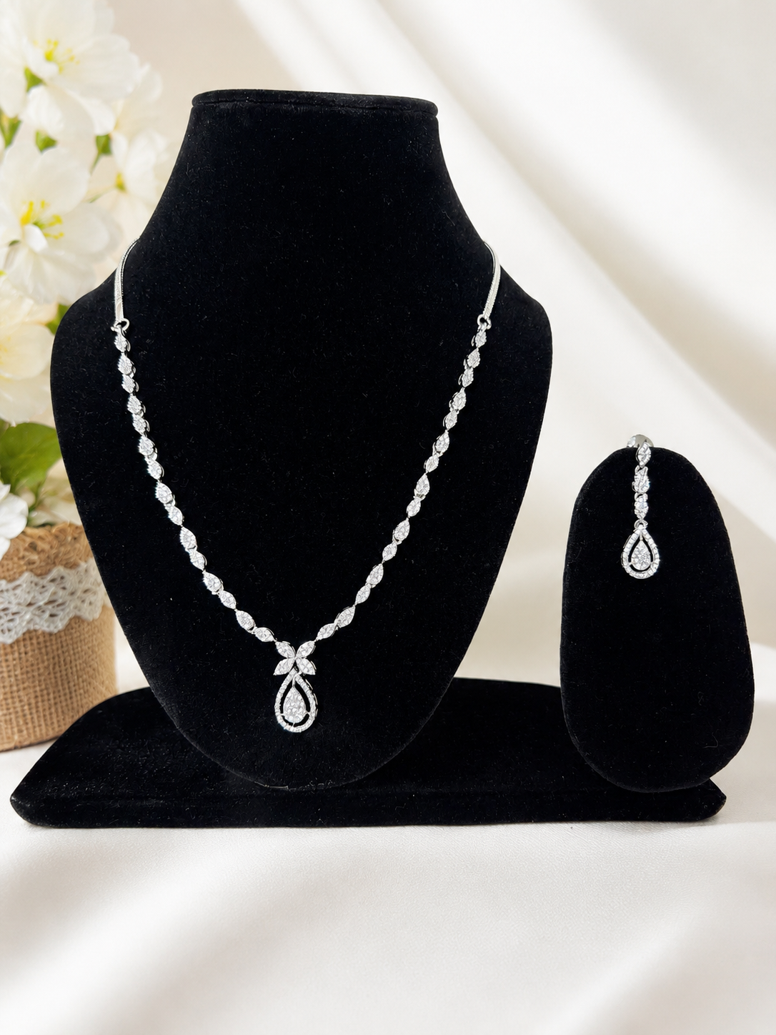 Elegant Solitaire Crystal Necklace Set with Matching Drop Earrings for Women