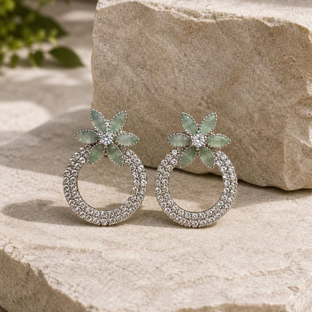 Elegant Floral Hoop Earrings for Women | Crystal Statement Party Wear Earrings