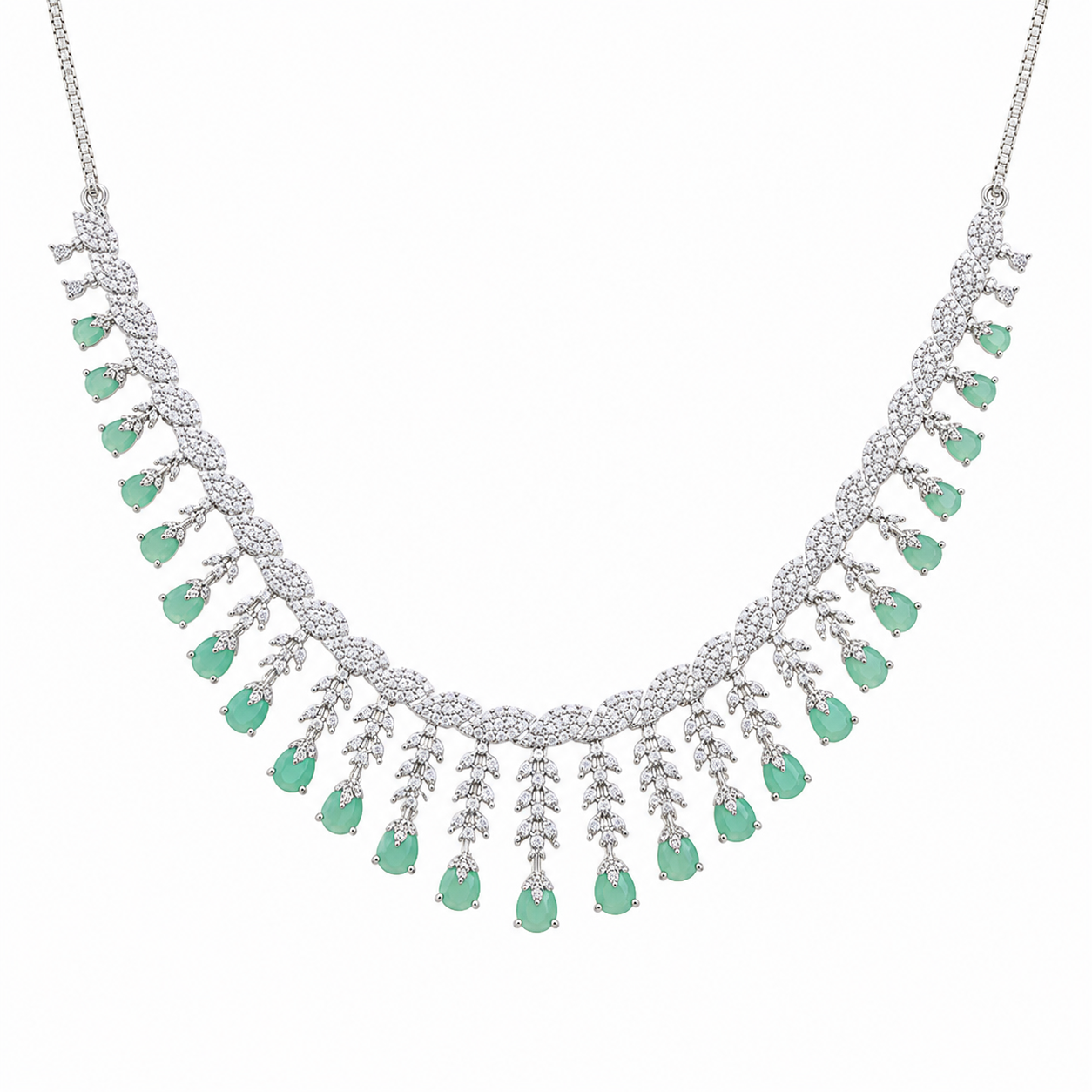 Mint Green Crystal Necklace Set with Matching Drop Earrings for Women