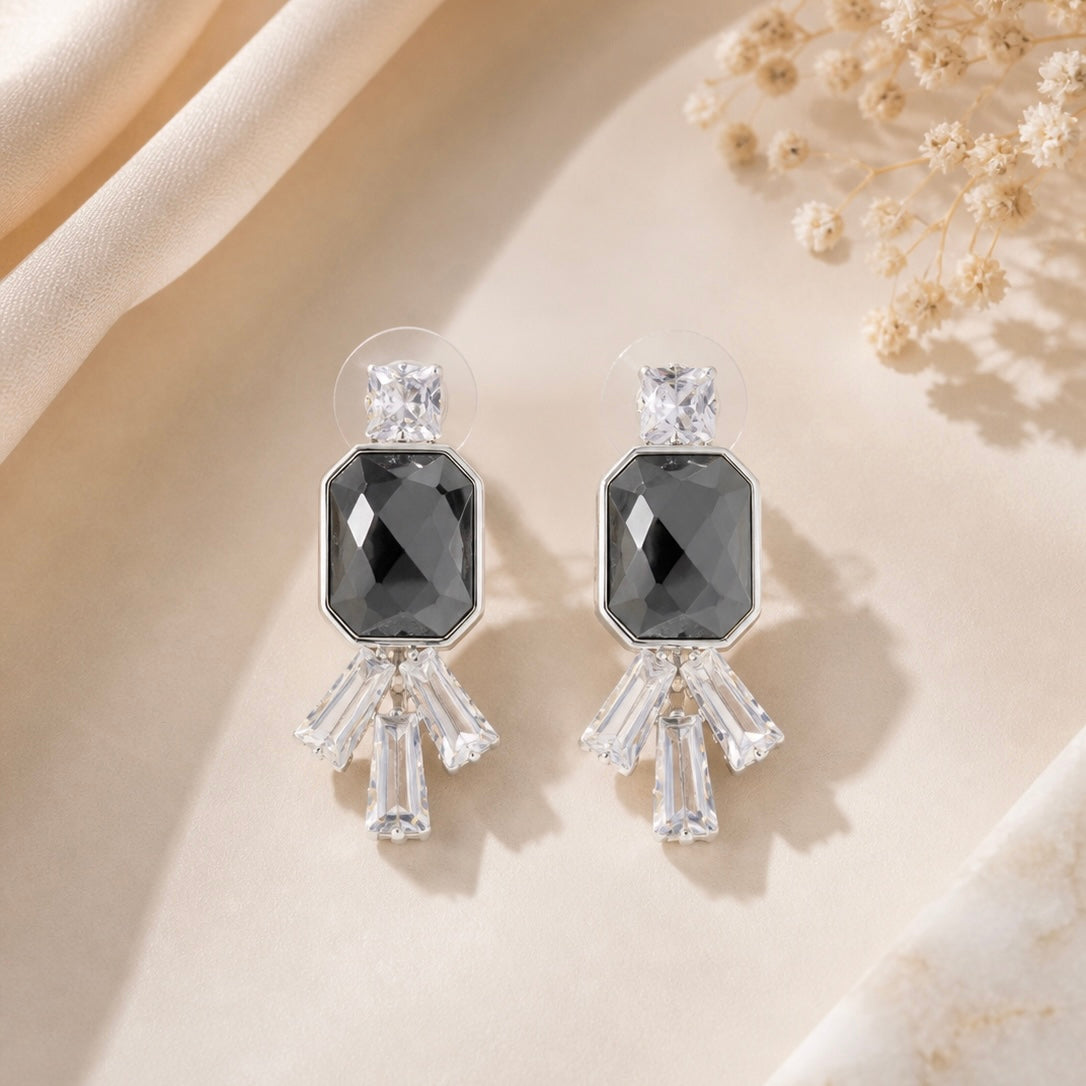 Elegant Geometric Crystal Drop Earrings for Women | Designer Statement Earrings
