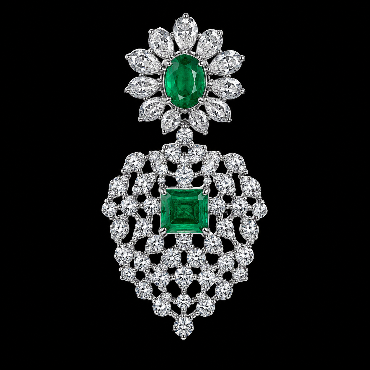 Luxury Emerald Green American Diamond Bridal Necklace Set with Matching Earrings for Women