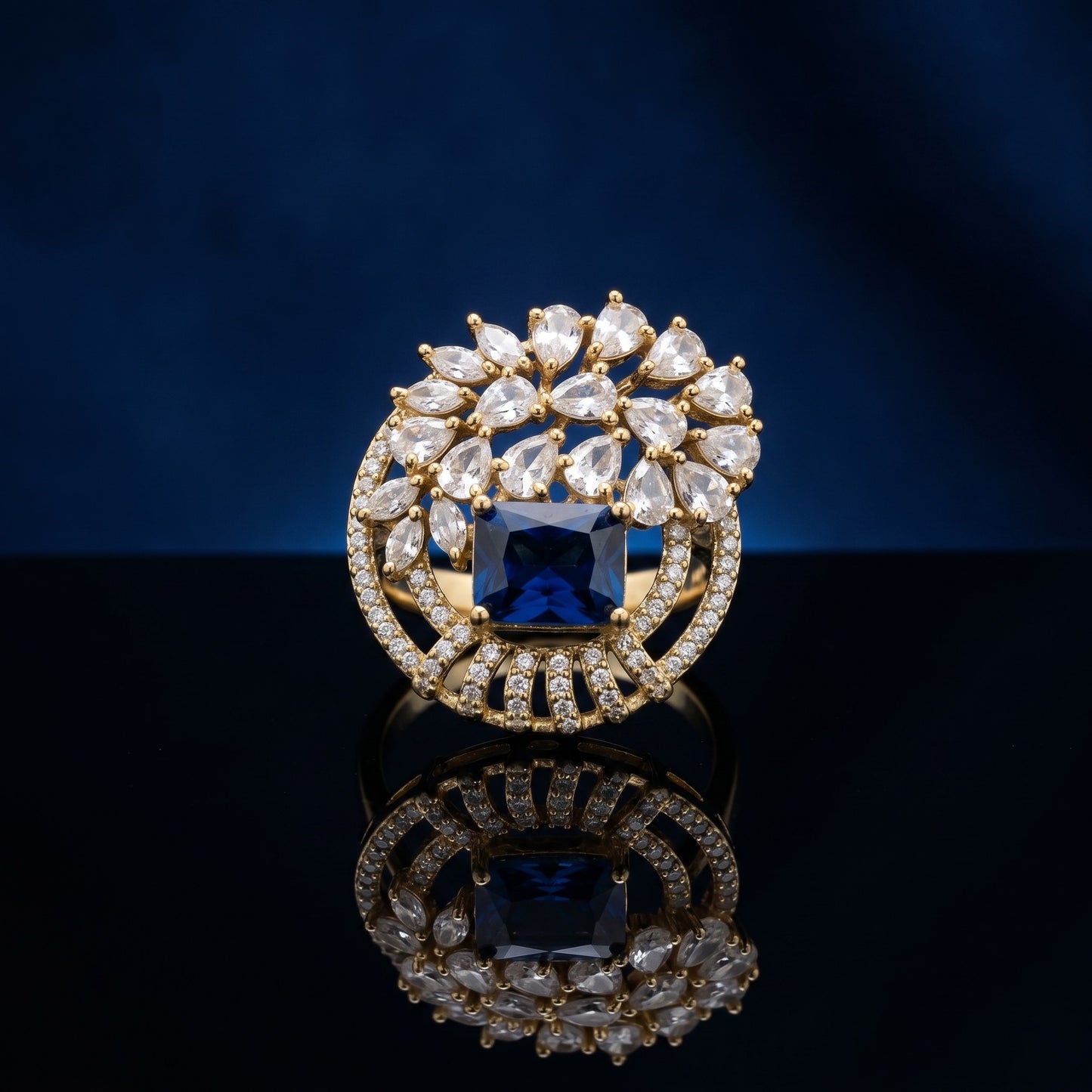 Royal Blue Square Stone Antique Ring – Elegant Vintage Statement Jewelry for Women