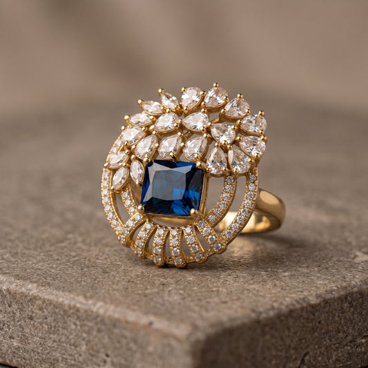 Royal Blue Square Stone Antique Ring – Elegant Vintage Statement Jewelry for Women