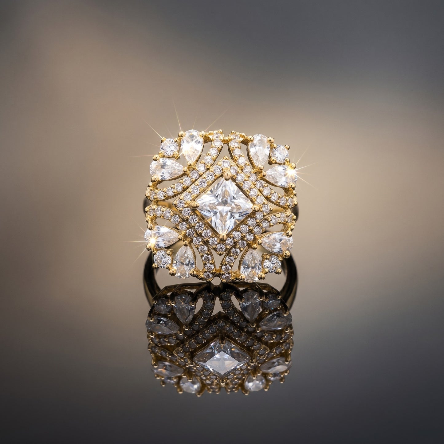Antique Gold Crystal Statement Ring for Women | Vintage Party & Festive Jewelry