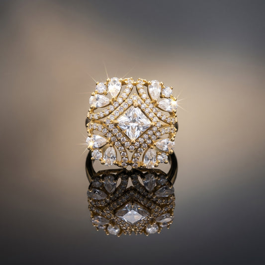 Antique Gold Crystal Statement Ring for Women | Vintage Party & Festive Jewelry