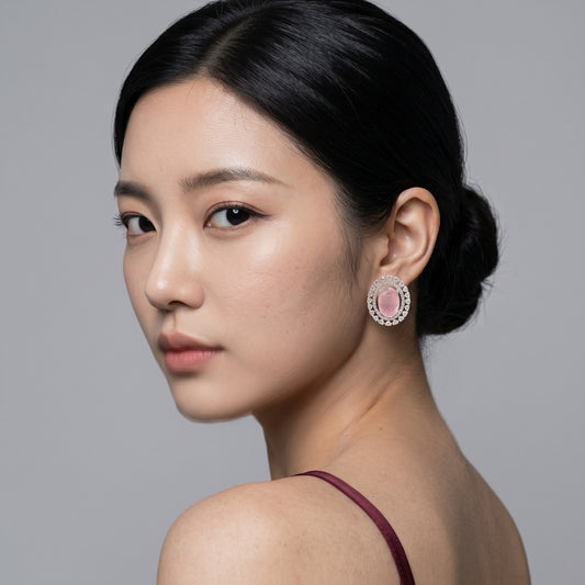 Attractive Pink Silver Stud Earrings for Women | Elegant Minimal Daily Wear Jewelry