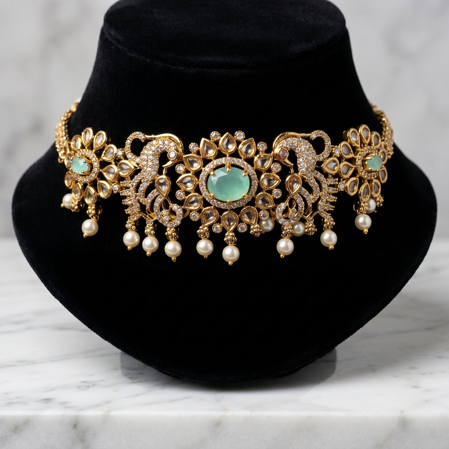 Emerald Peacock Heritage Choker Set for Women | Temple Bridal Jewelry