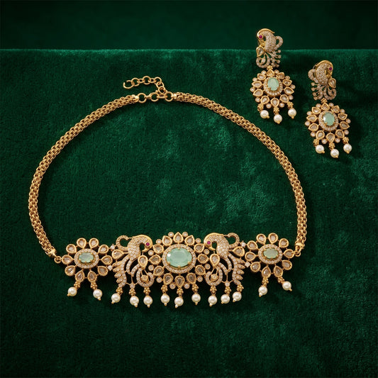 Emerald Peacock Heritage Choker Set for Women | Temple Bridal Jewelry