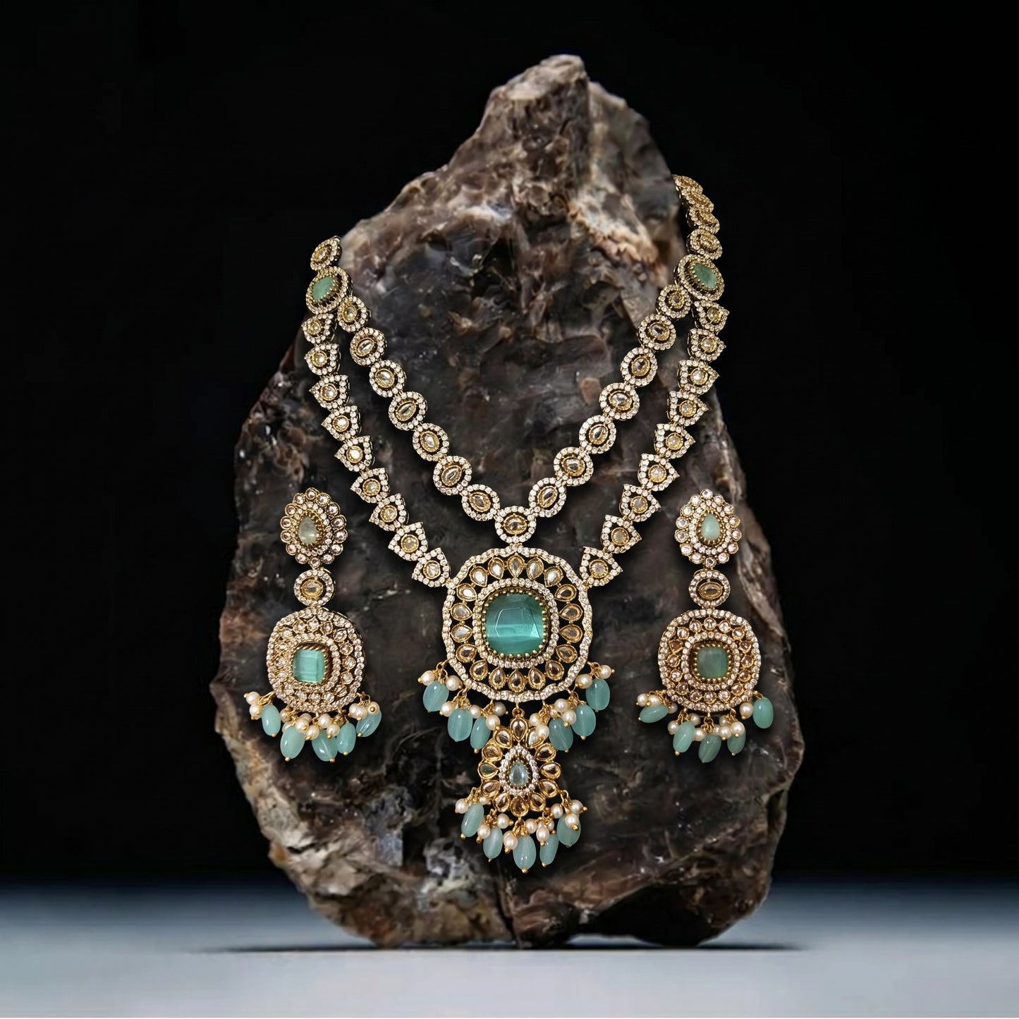 Emerald Royal Layered Necklace Set – Elegant Green Bridal Jewelry for Weddings & Festive Wear